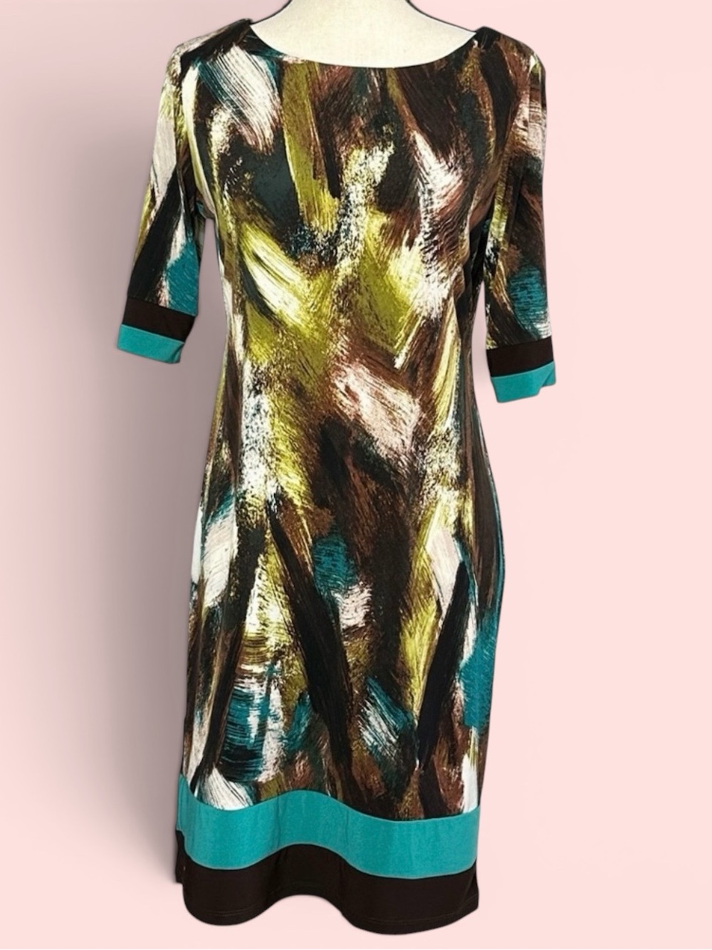 3/$10 Karin Stevens Dress 8 Green Brown Abstract